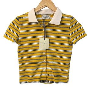 NWT Dress Forum Los Angeles Striped Cropped Button Up Top Shirt Polo Small